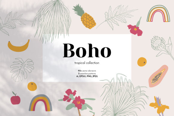 Boho Tropical Abstract Elements: A Versatile Design Solution for Your Creative Projects