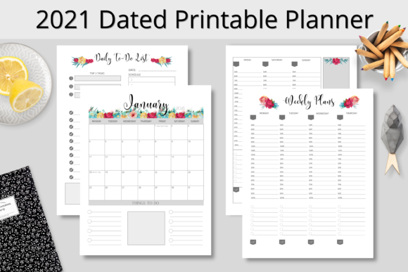 Organize Your Year with the 2021 Dated Printable Planner BlackFloral